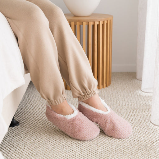 metallic blush sherpa lined slippers for women