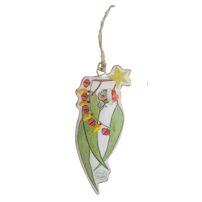 May Gibbs Gumnut Babies with Leaves & Garland Metal Hanging Decoration 13cm
