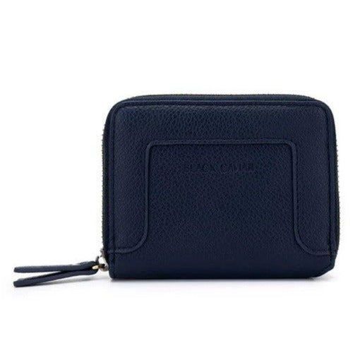 navy vegan leather mini wallet