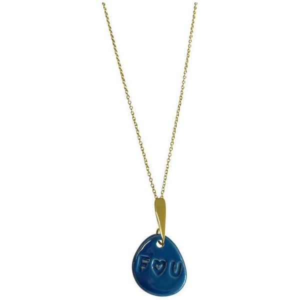 blue ceramic disc necklace discounted sale 