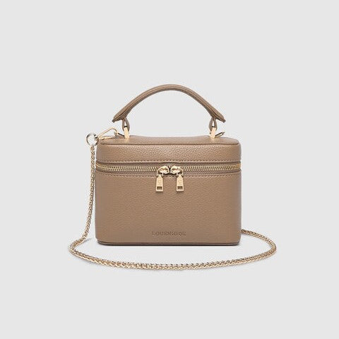 Beige handbag with a chain detail 