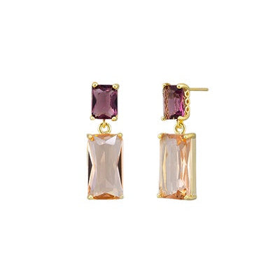 Pair of gold earrings with rectangular gemstones  