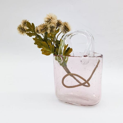 pink glass handbag vase for home decor