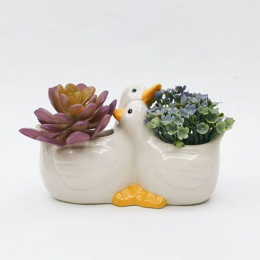 hugging plant pots Urban Products Hugging Ducks Planter Pot White & Yellow 10cm — Spoilt Gift & Homewares