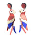 Parrot-shaped earrings with red, blue, and white colors