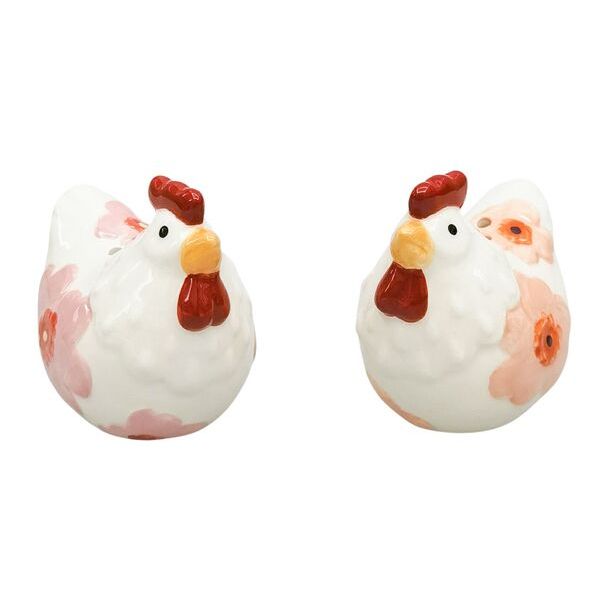 Two ceramic chicken-shaped salt and pepper shakers 