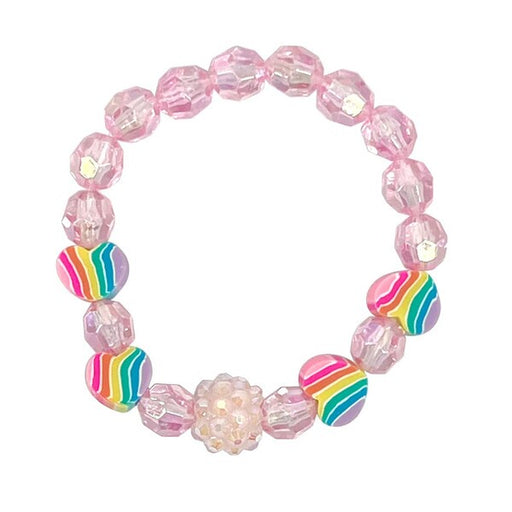 Bracelet with pink and rainbow striped beads 
