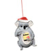 Felt koala ornament wearing a Santa hat and holding a vegemite jar