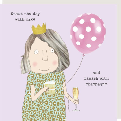 start the day cake and champagne birthday card by rosie made a thing funny