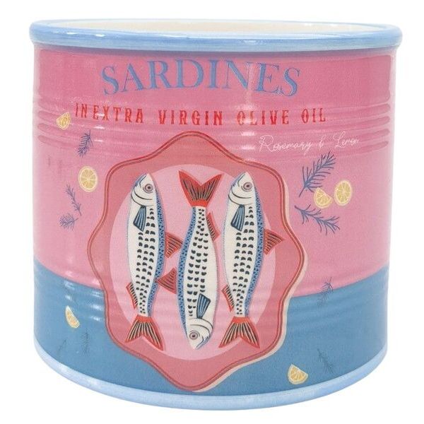 Decorative can with sardine design planter pot