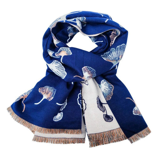 navy blue ginko flower scarf for ladies