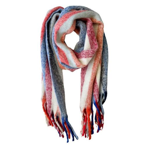 fluffy and warm striped scarf for ladies fashion during winter
