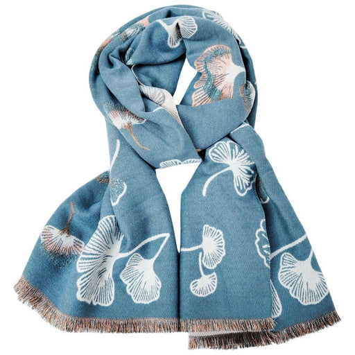 ginko teal blue floral scarf for warmth