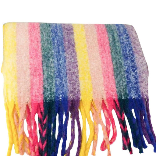 colourful striped fluffy winter scarf