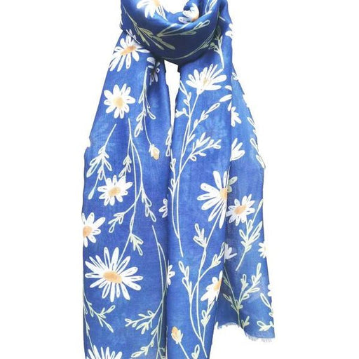 lightweight blue daisy flower scarf for women