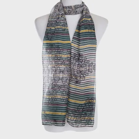 Stripe Floral Green & Yellow Scarf