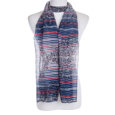 Stripe Floral Navy & Red Scarf