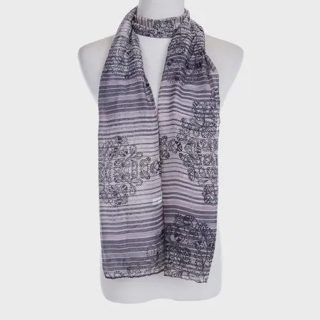 Stripe Floral Grey & Beige Scarf