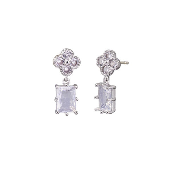 Pair of silver earrings with clear gemstones  