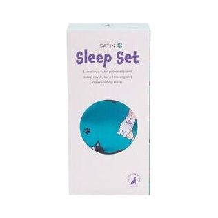 green dog pillow case and matching eye mask sleep set