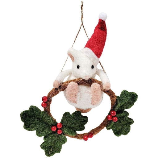 hanging decoration mouse on christmas wreath