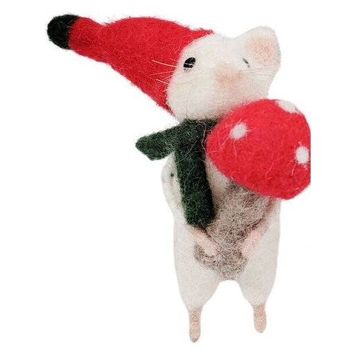 mouse holding toadstool mushroom decoration