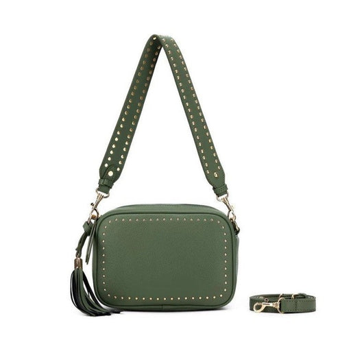 pistachio green crossbody bag with stud features