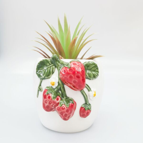 Ceramic planter with strawberry design 