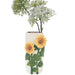 Decorative vase with sunflower designs on a white background