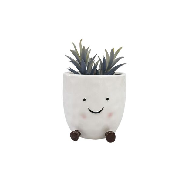 White planter with a smiling face 