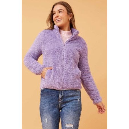 shop womens teddy fleece jacket purple lilac