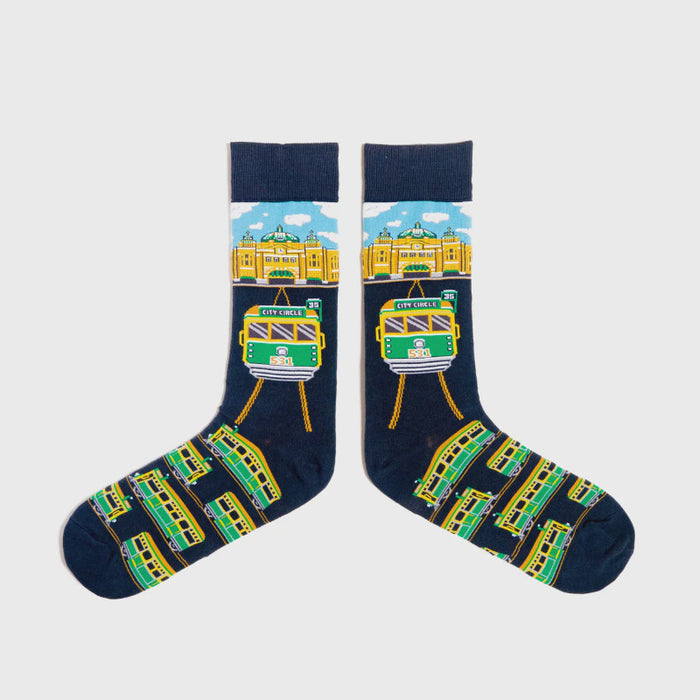 Flinders Feet Station and Melbourne Tram Socks Mens