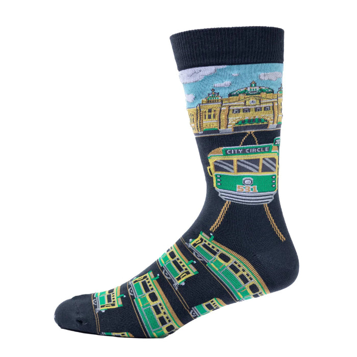 Flinders Feet Station and Melbourne Tram Socks Mens
