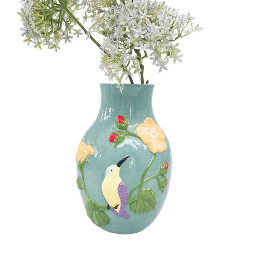 Decorative vase with a bird and floral design 