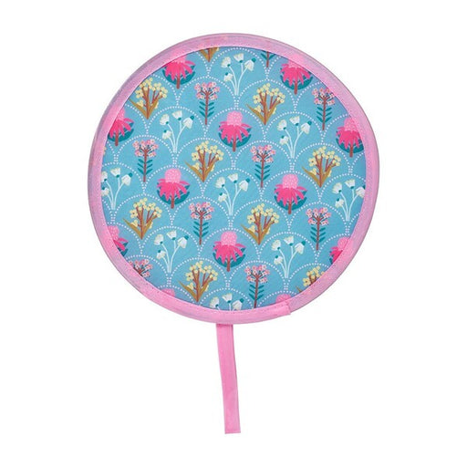 Round fan with floral pattern and pink border o