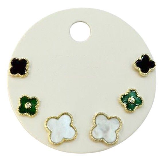 Petite Clover Trio Earrings White, Green & Black