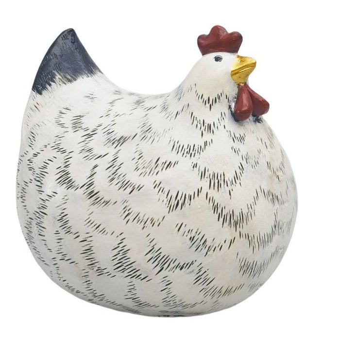 Chicken Resin Ornament White & Black Medium 13cm