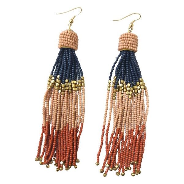 Saya Beaded Tassel Pink Blue Earrings — Spoilt Gift Homewares