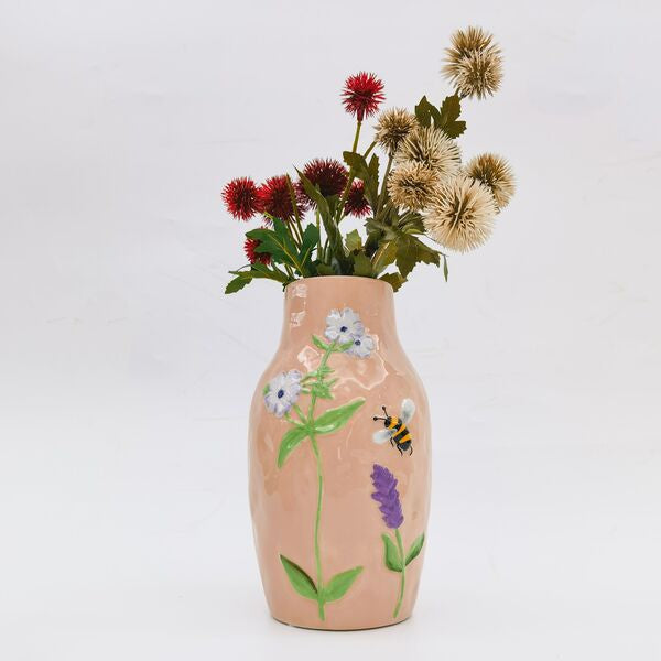 pink garden bee vase