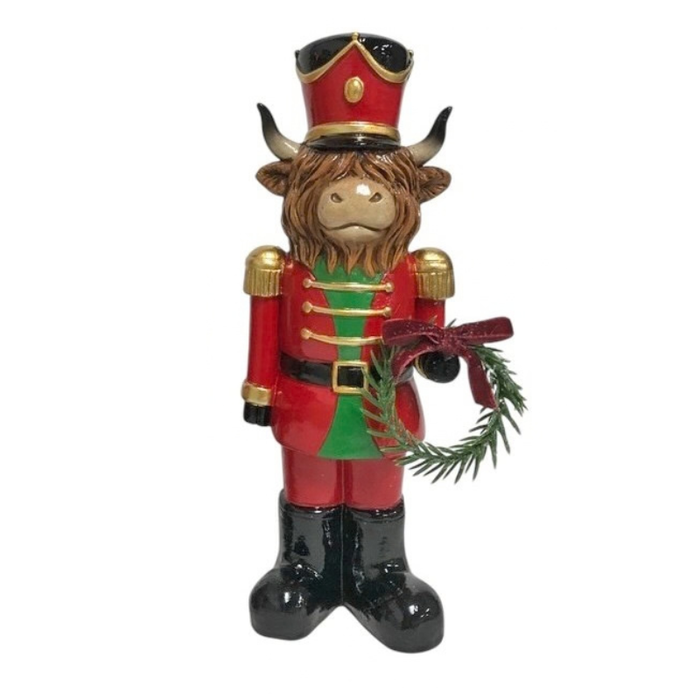 Highland Cow Nutcracker Christmas Ornament with Wreath 21cm