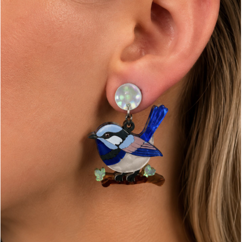 Iris Blue Wren Earrings