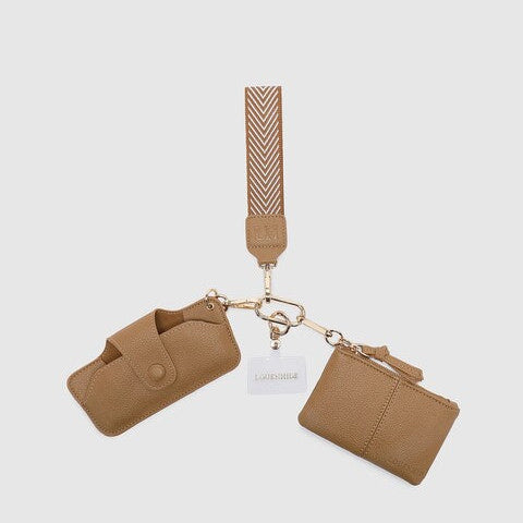 Brown leather keychain with attached wallet 