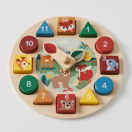 wooden clock and shape sorter for toddler