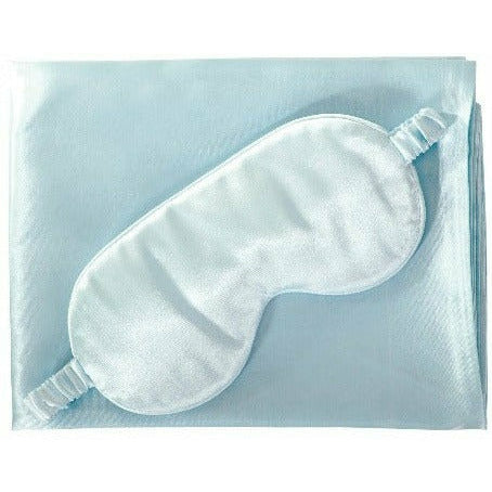 satin eye mask and pillow case blue