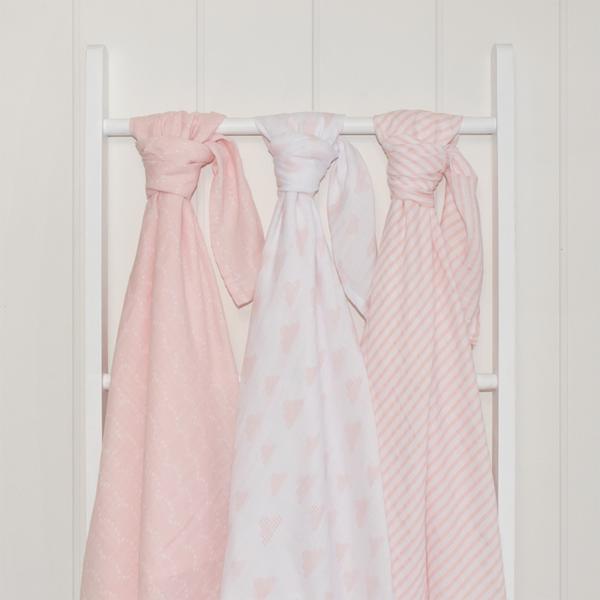 Blush Pink Cotton Muslin Wraps 3 Pack