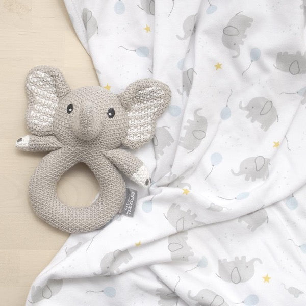 knit grey elephant rattle & swaddle set