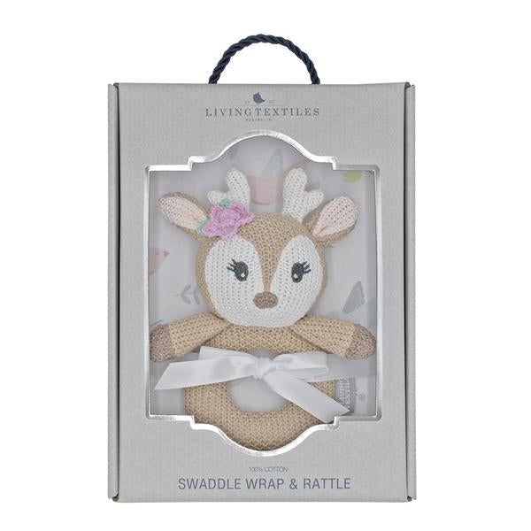 Ava Fawn Jersey Swaddle & Rattle Set In Box