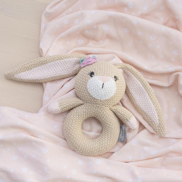 knit floral bunny rattle & swaddle set