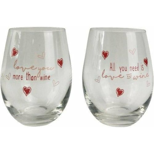 wine glasses with love hearts and quote