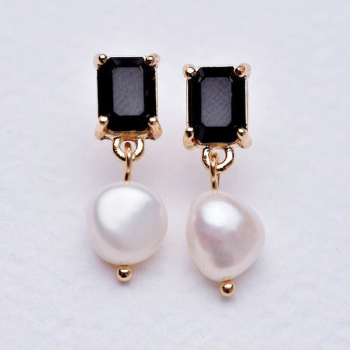 pearl and black gem drop earrings for women